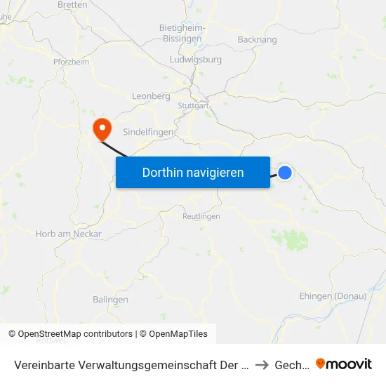 Vereinbarte Verwaltungsgemeinschaft Der Stadt Weilheim An Der Teck to Gechingen map
