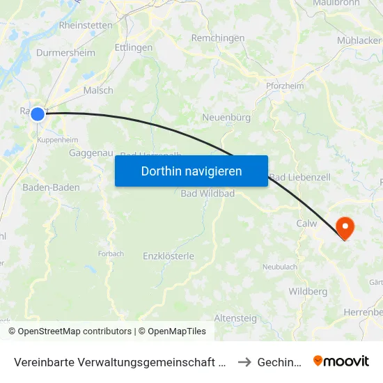 Vereinbarte Verwaltungsgemeinschaft Rastatt to Gechingen map