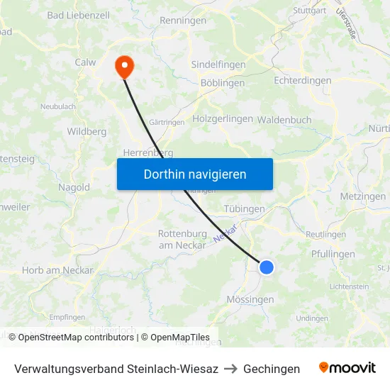 Verwaltungsverband Steinlach-Wiesaz to Gechingen map