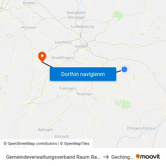 Gemeindeverwaltungsverband Raum Bad Boll to Gechingen map