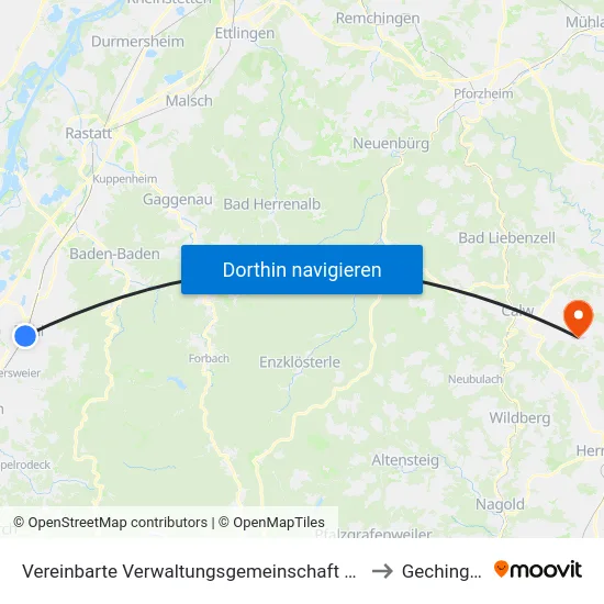 Vereinbarte Verwaltungsgemeinschaft Bühl to Gechingen map