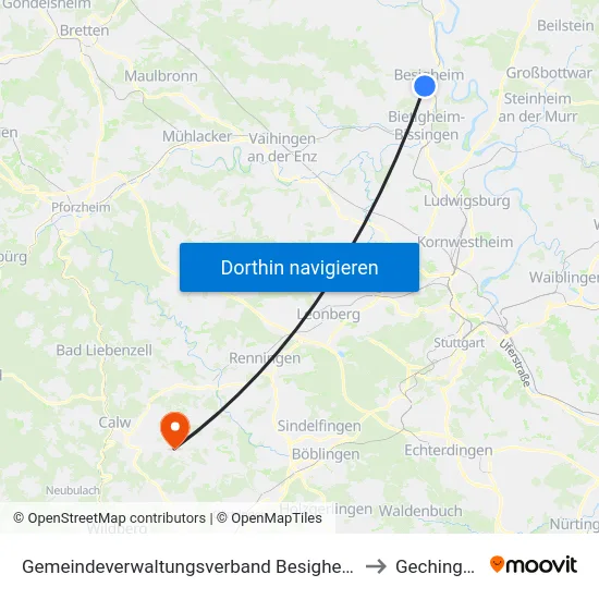 Gemeindeverwaltungsverband Besigheim to Gechingen map