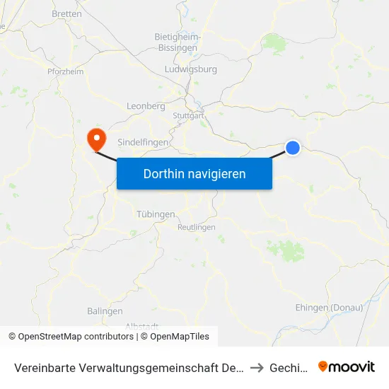 Vereinbarte Verwaltungsgemeinschaft Der Stadt Uhingen to Gechingen map