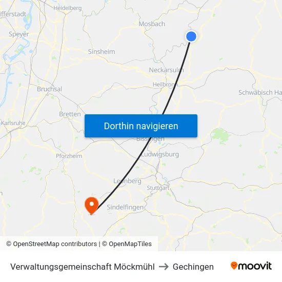 Verwaltungsgemeinschaft Möckmühl to Gechingen map