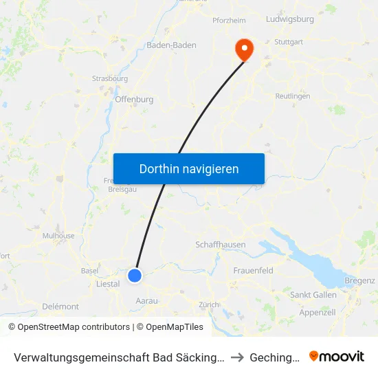 Verwaltungsgemeinschaft Bad Säckingen to Gechingen map