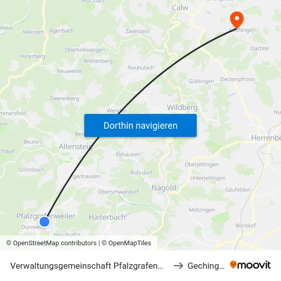 Verwaltungsgemeinschaft Pfalzgrafenweiler to Gechingen map