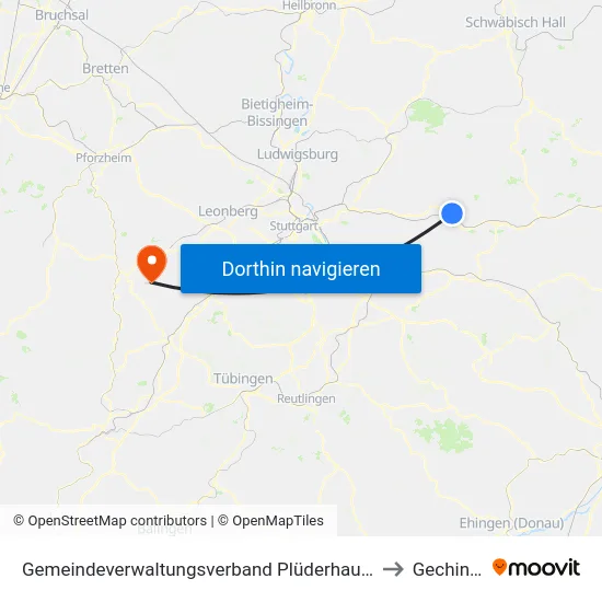 Gemeindeverwaltungsverband Plüderhausen-Urbach to Gechingen map