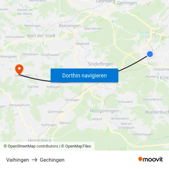Vaihingen to Gechingen map
