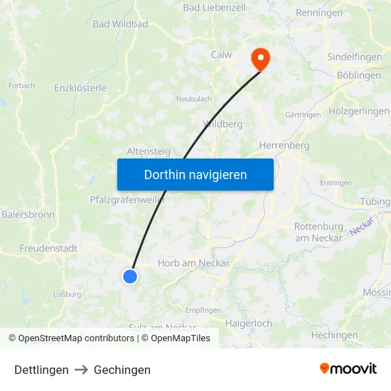 Dettlingen to Gechingen map