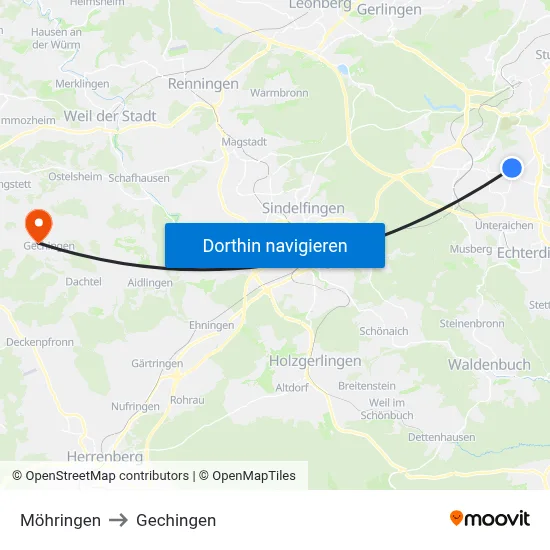 Möhringen to Gechingen map