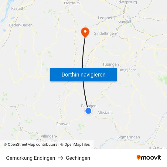 Gemarkung Endingen to Gechingen map