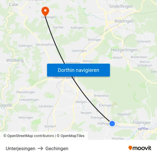 Unterjesingen to Gechingen map