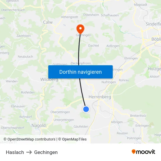 Haslach to Gechingen map
