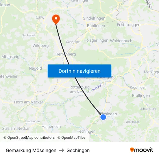Gemarkung Mössingen to Gechingen map