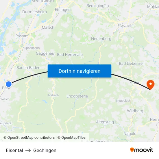 Eisental to Gechingen map