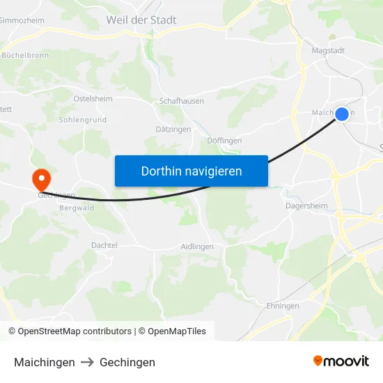 Maichingen to Gechingen map