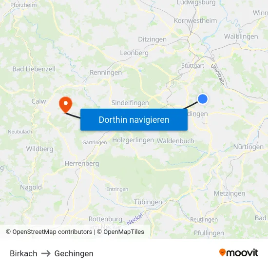 Birkach to Gechingen map