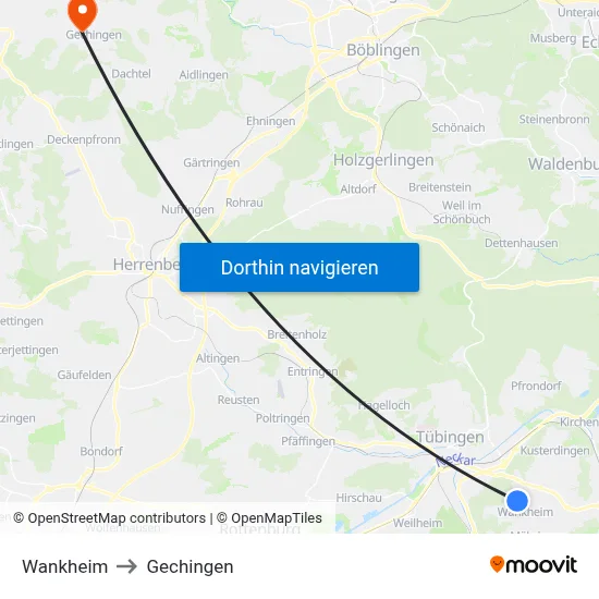 Wankheim to Gechingen map