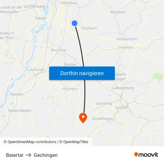 Baiertal to Gechingen map