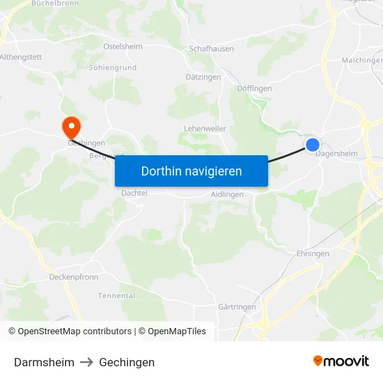 Darmsheim to Gechingen map