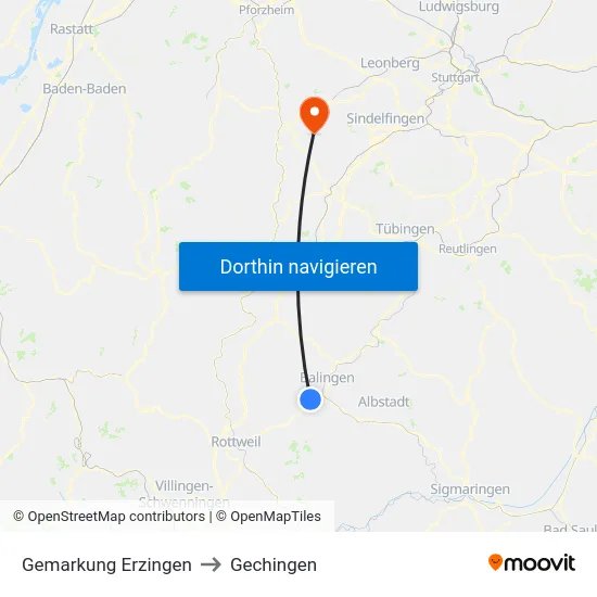 Gemarkung Erzingen to Gechingen map