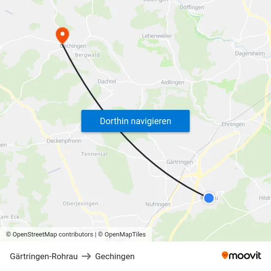 Gärtringen-Rohrau to Gechingen map