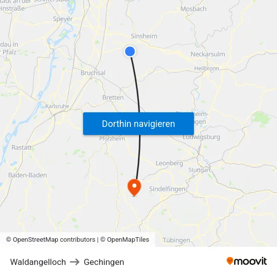 Waldangelloch to Gechingen map