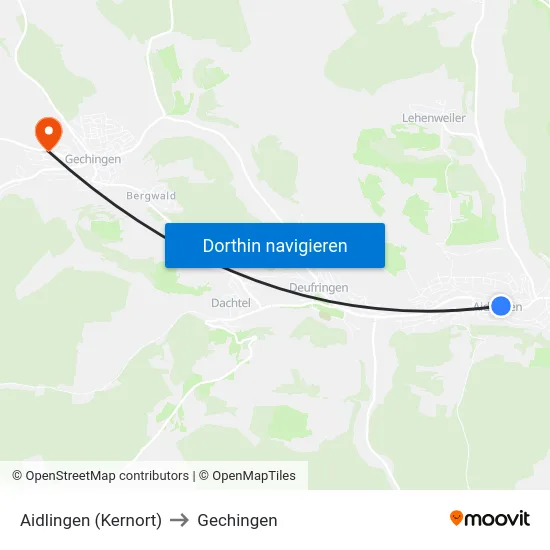 Aidlingen (Kernort) to Gechingen map