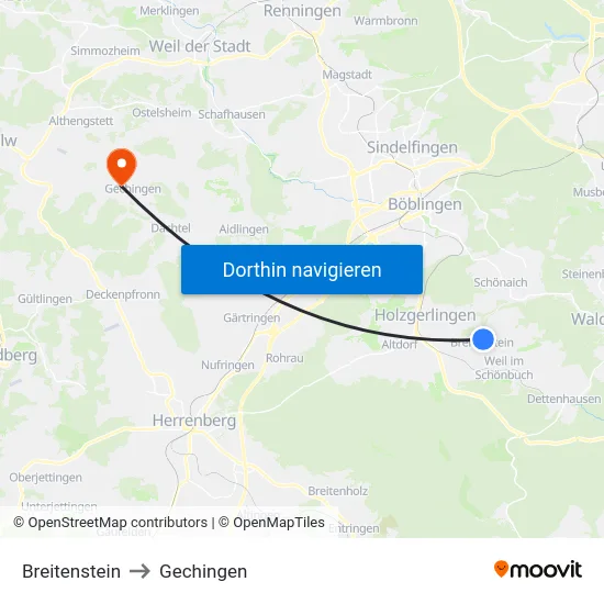 Breitenstein to Gechingen map