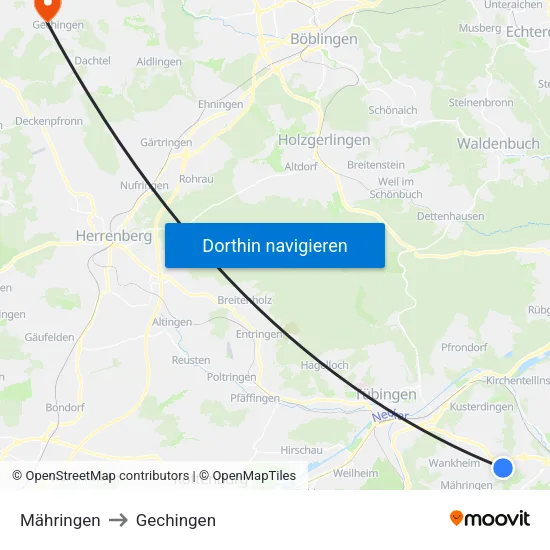Mähringen to Gechingen map