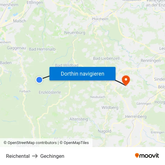 Reichental to Gechingen map