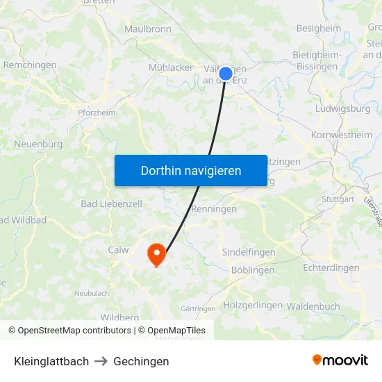 Kleinglattbach to Gechingen map