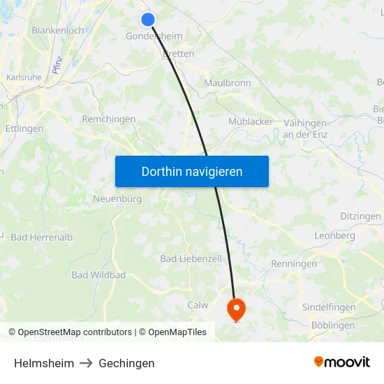 Helmsheim to Gechingen map