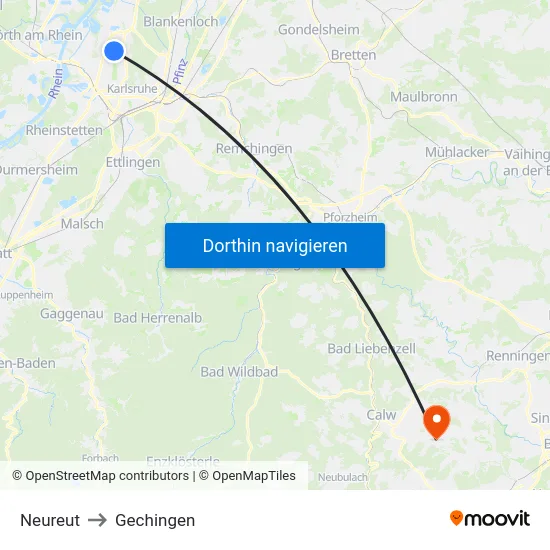 Neureut to Gechingen map