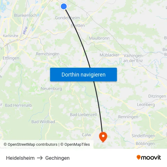 Heidelsheim to Gechingen map