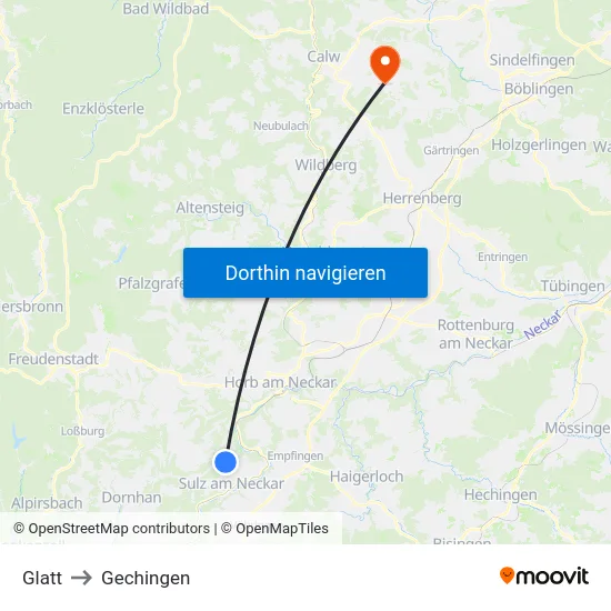 Glatt to Gechingen map
