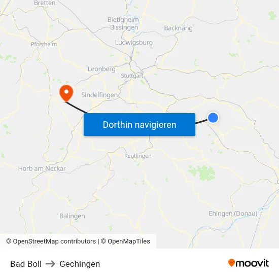 Bad Boll to Gechingen map