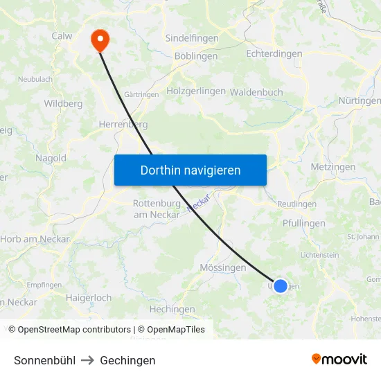 Sonnenbühl to Gechingen map