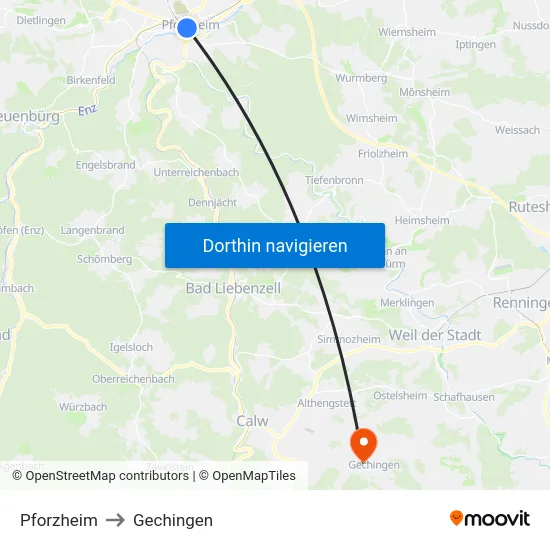Pforzheim to Gechingen map