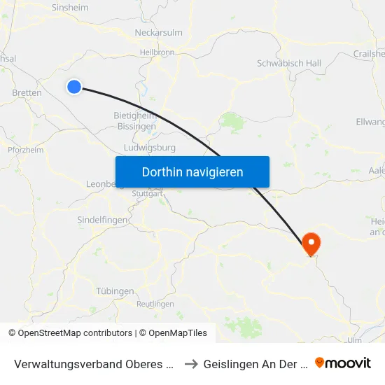 Verwaltungsverband Oberes Zabergäu to Geislingen An Der Steige map