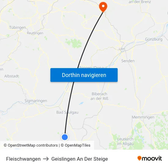 Fleischwangen to Geislingen An Der Steige map