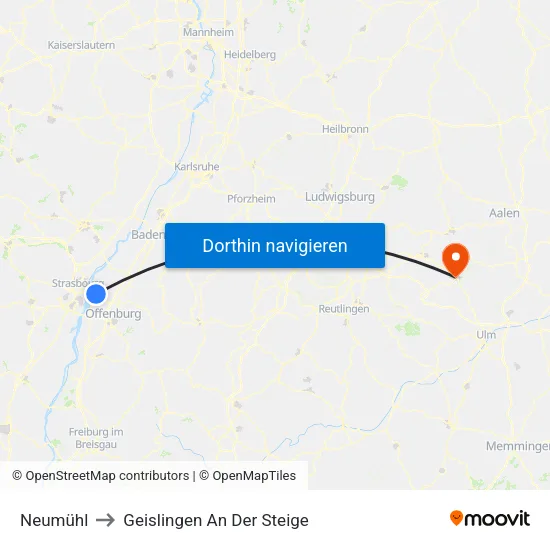 Neumühl to Geislingen An Der Steige map