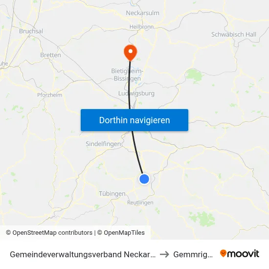 Gemeindeverwaltungsverband Neckartenzlingen to Gemmrigheim map