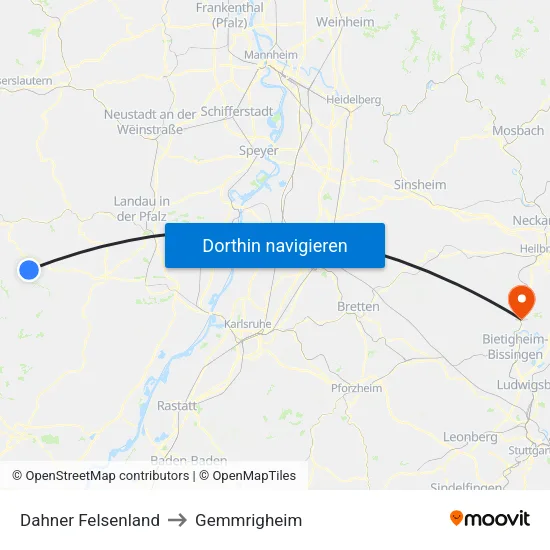 Dahner Felsenland to Gemmrigheim map