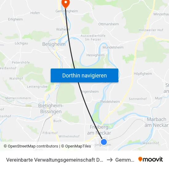 Vereinbarte Verwaltungsgemeinschaft Der Stadt Freiberg am Neckar to Gemmrigheim map
