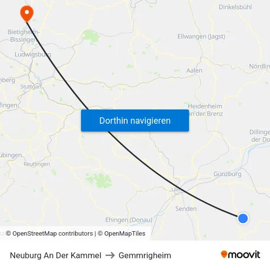 Neuburg An Der Kammel to Gemmrigheim map