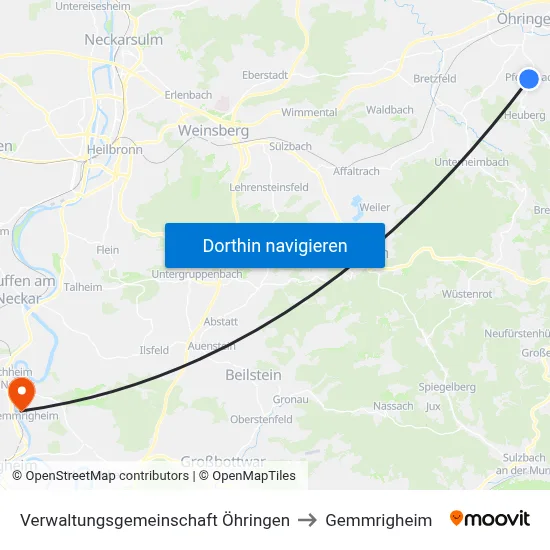 Verwaltungsgemeinschaft Öhringen to Gemmrigheim map