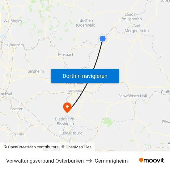 Verwaltungsverband Osterburken to Gemmrigheim map