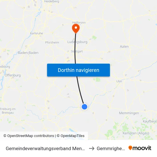 Gemeindeverwaltungsverband Mengen to Gemmrigheim map