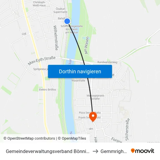 Gemeindeverwaltungsverband Bönnigheim to Gemmrigheim map